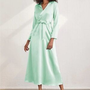 Woman Size XS Maxi Side Zipper Surplice Neck Knot Side Wrap Satin Dress SHEIN